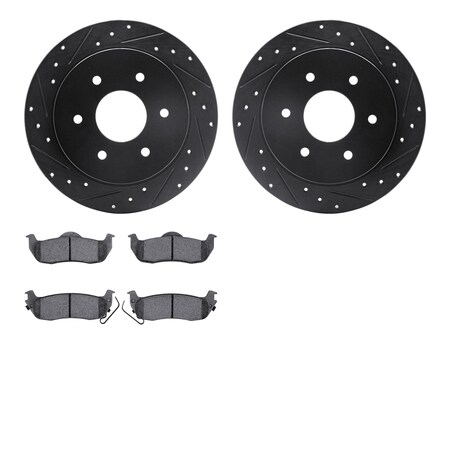 8402-67001, Rotors-Drilled And Slotted-Black With Ultimate Duty Performance Brake Pads, Zinc Coated